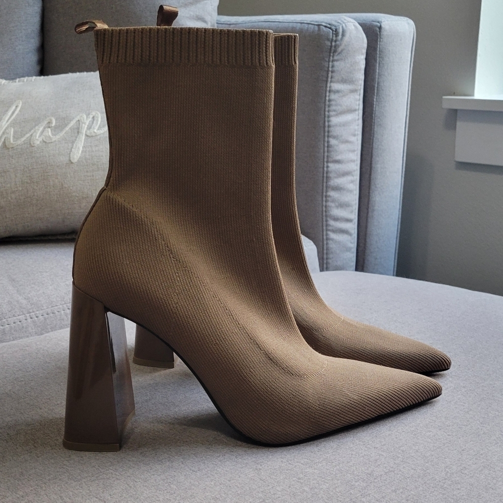 Zara Tan Heeled Sock Boots